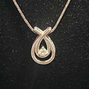 10k White Gold Double loop teardrop and CZ Pendant
